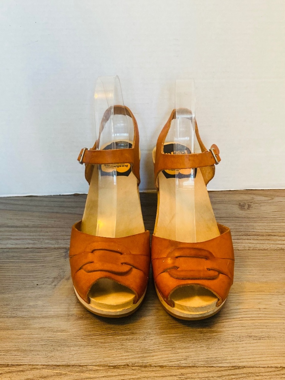 Swedish Hasbeens Kringlan Women High Wood Leather Clog Sandals 39/ 9.